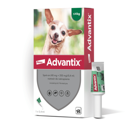 ADVANTIX SPOT – ON 0,4 ml 4 TUBY (do 4 kg) (roztwór zewnętrzny)